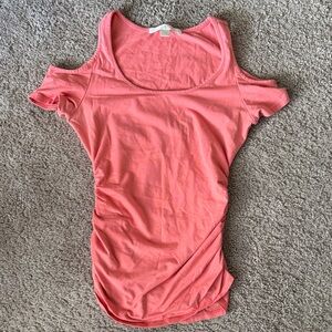 Boston Proper Coral Cold Shoulder Top